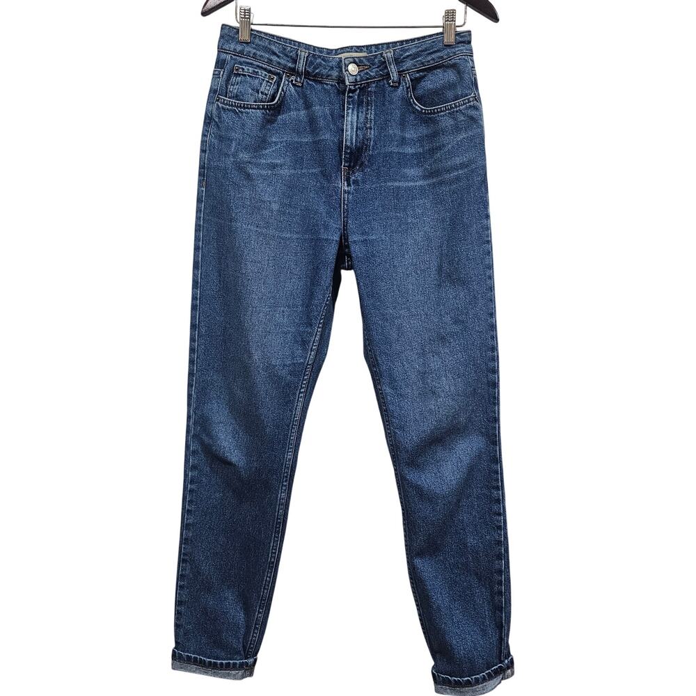 Topshop Moto Mom Jeans W30 L34 High Rise Cuffed 90s Vintage Wash Denim